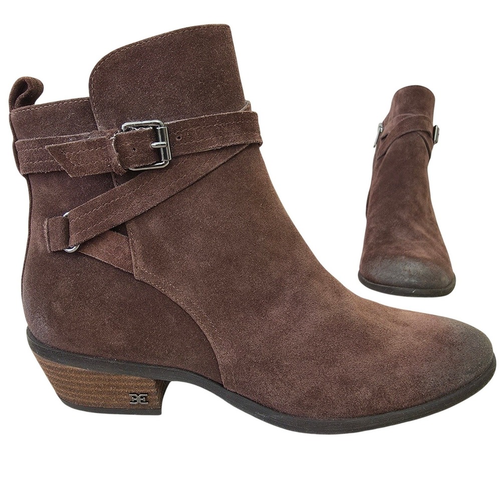 Sam Edelman Polina Distressed‎ Suede Ankle Boots 8.5 Brown Western Boho Bootie